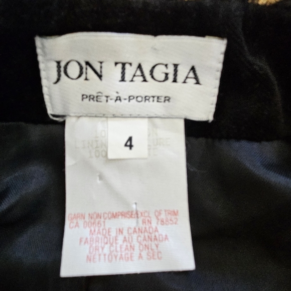 90s blazer jacket Jon Tagia black velvet gold trim buttons cropped Union made 4 - Picture 8 of 10